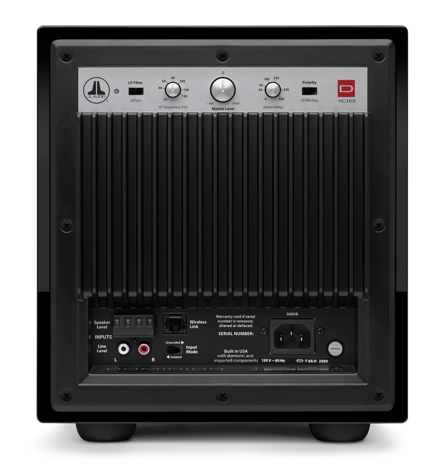 JL Audio d108 8" aktiivisubwoofer, pianomusta
