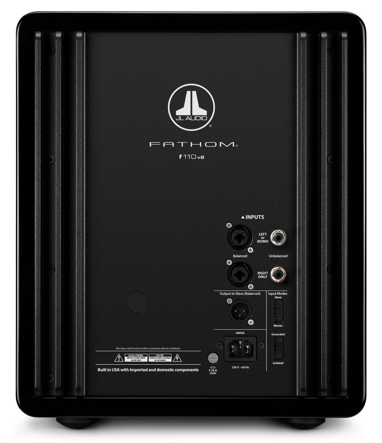 JL Audio f110v2-GLOSS 10" aktiivisubwoofer, takapaneeli