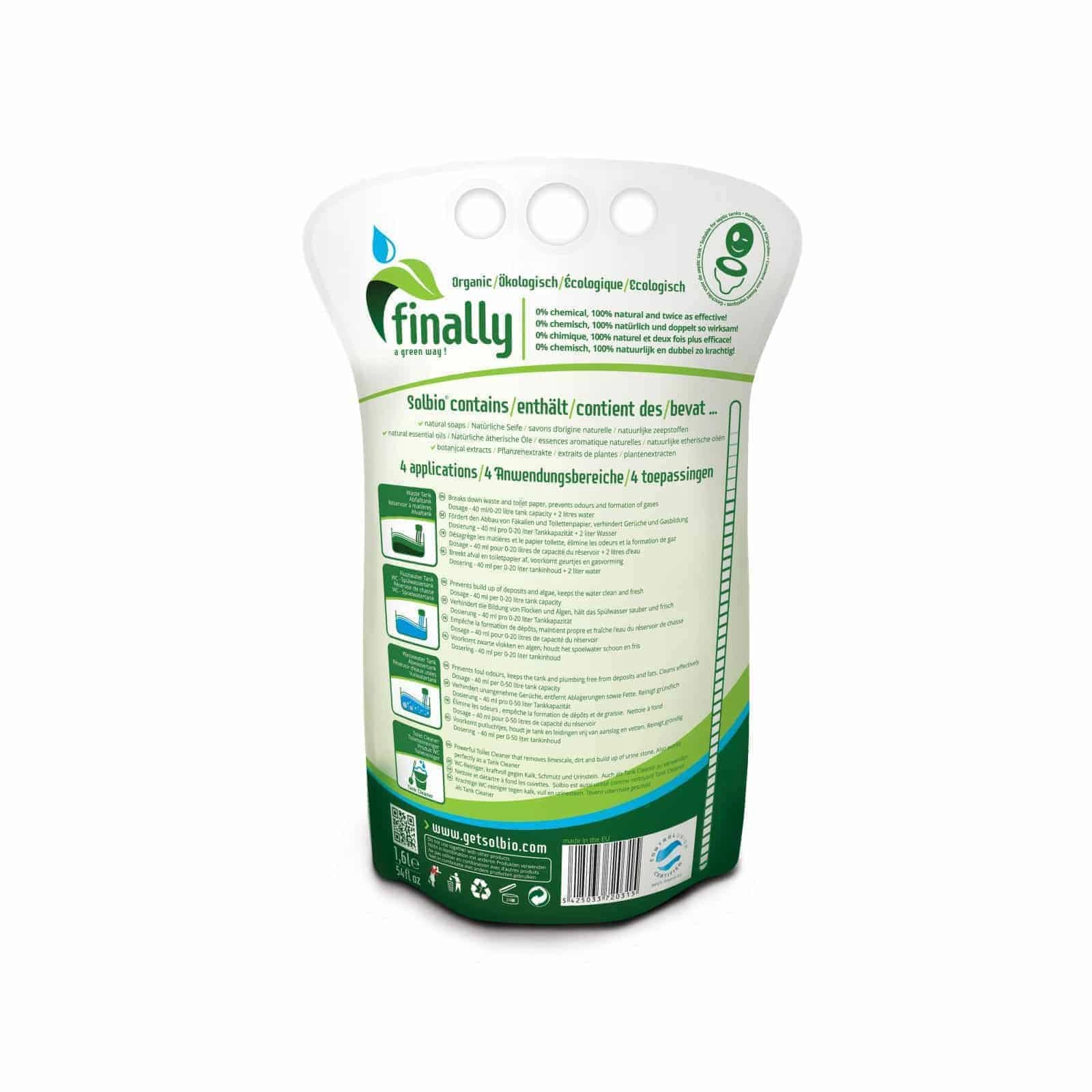 Solbio Original 1.6 l ekologinen käymäläneste paketti etiketti takaa