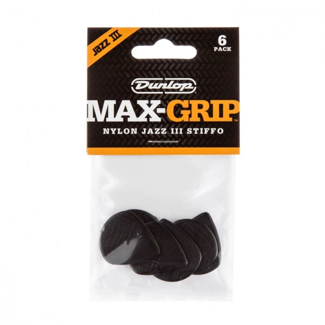 Dunlop NYLON MAX GRIP JAZZ III STIFFO musta plektra, 6kpl pakkaus