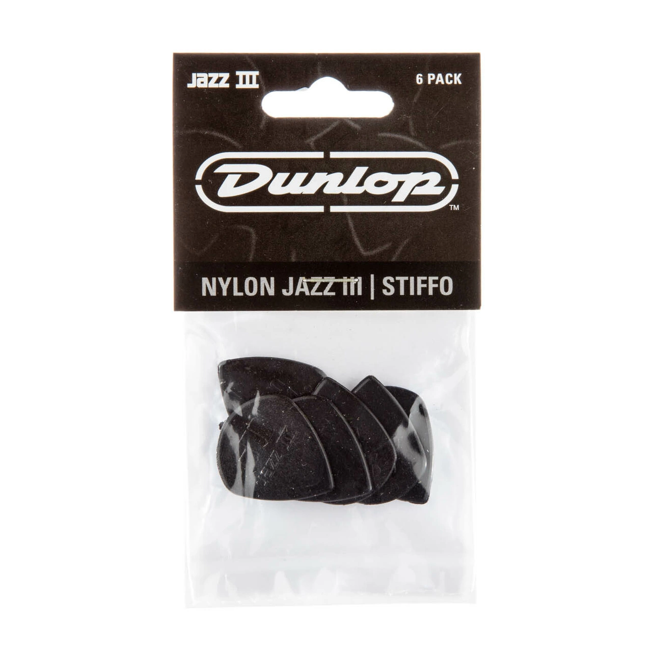 Dunlop NYLON JAZZ III STIFFO musta plektra, 6kpl pakkaus