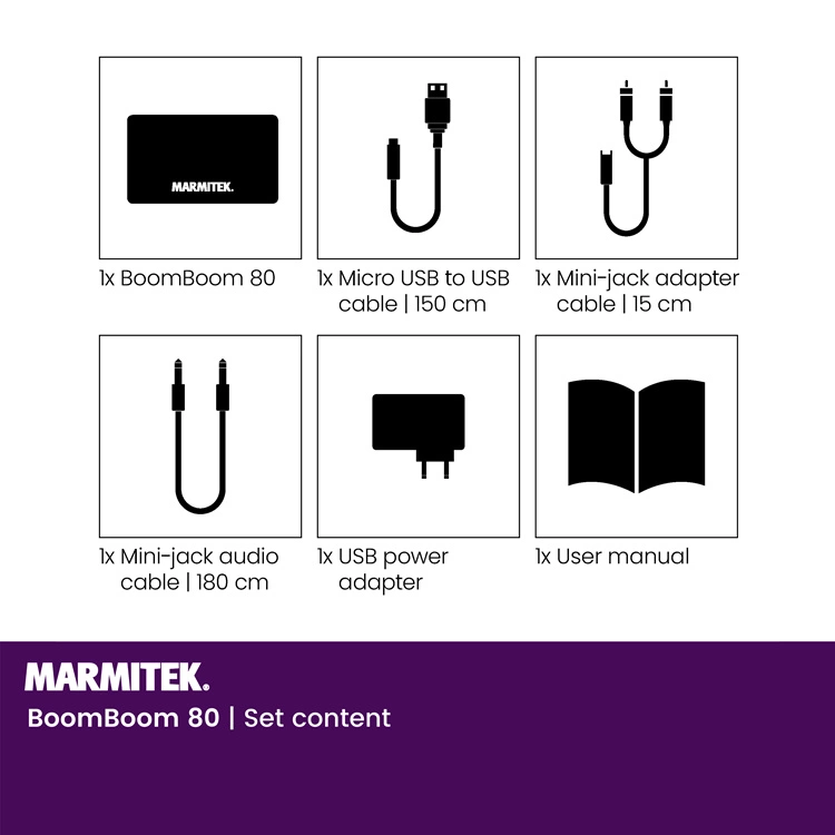 Marmitek BoomBoom 80 Bluetooth-vastaanotin toimitussisältö