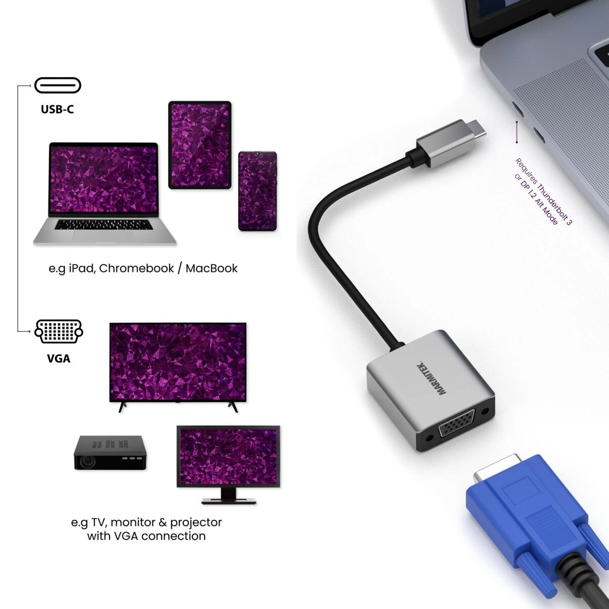 Marmitek Connect USB-C > VGA -adapteri yhdistäminen