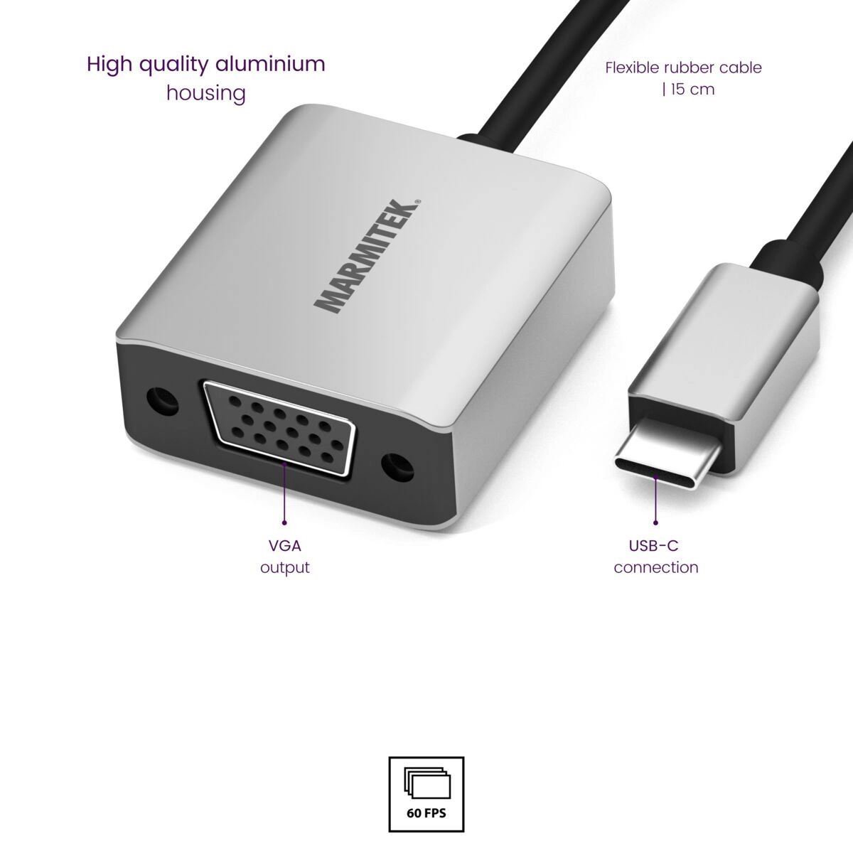 Marmitek Connect USB-C > VGA -adapteri rakenne