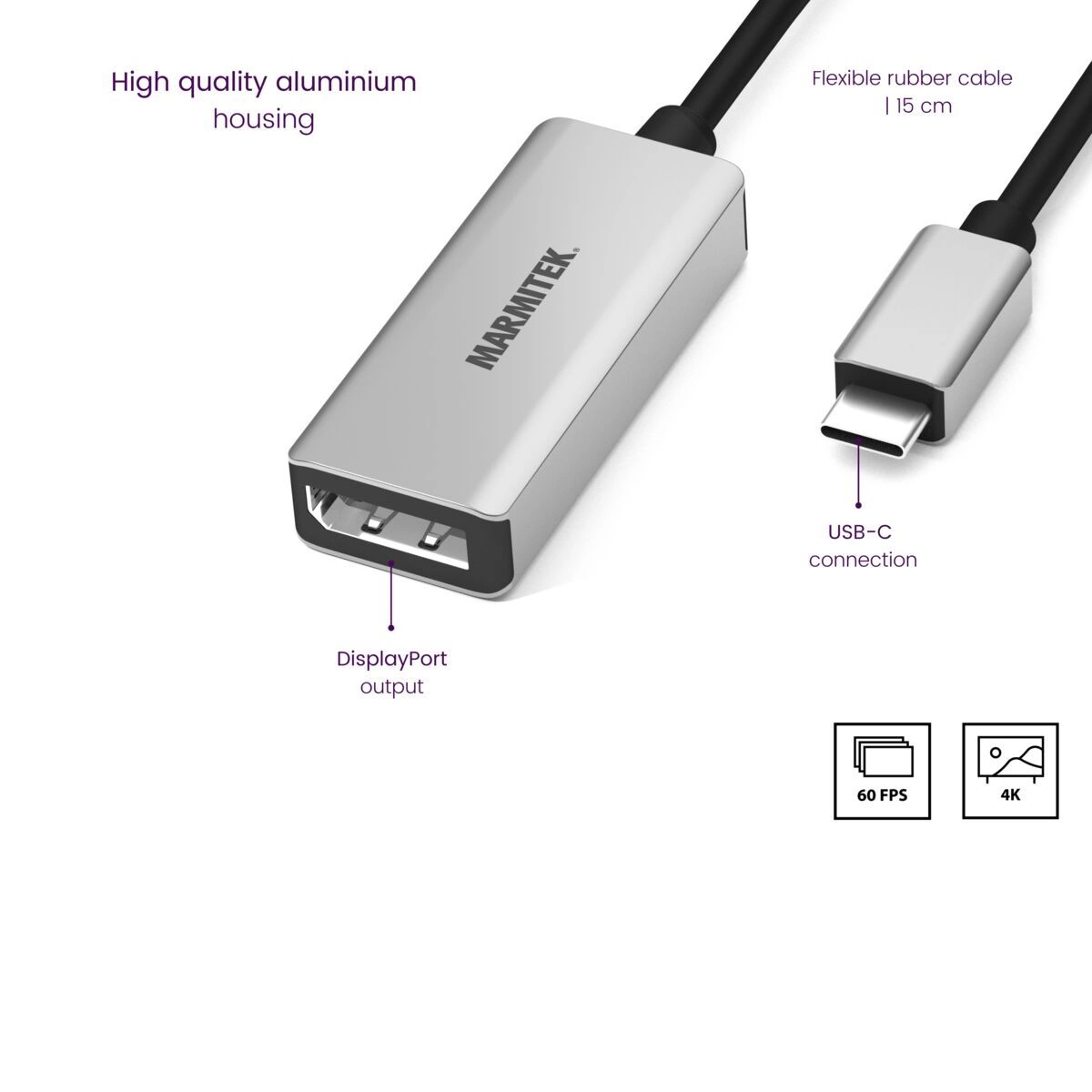 Marmitek Connect USB-C > Display Port adapteri ominaisuudet