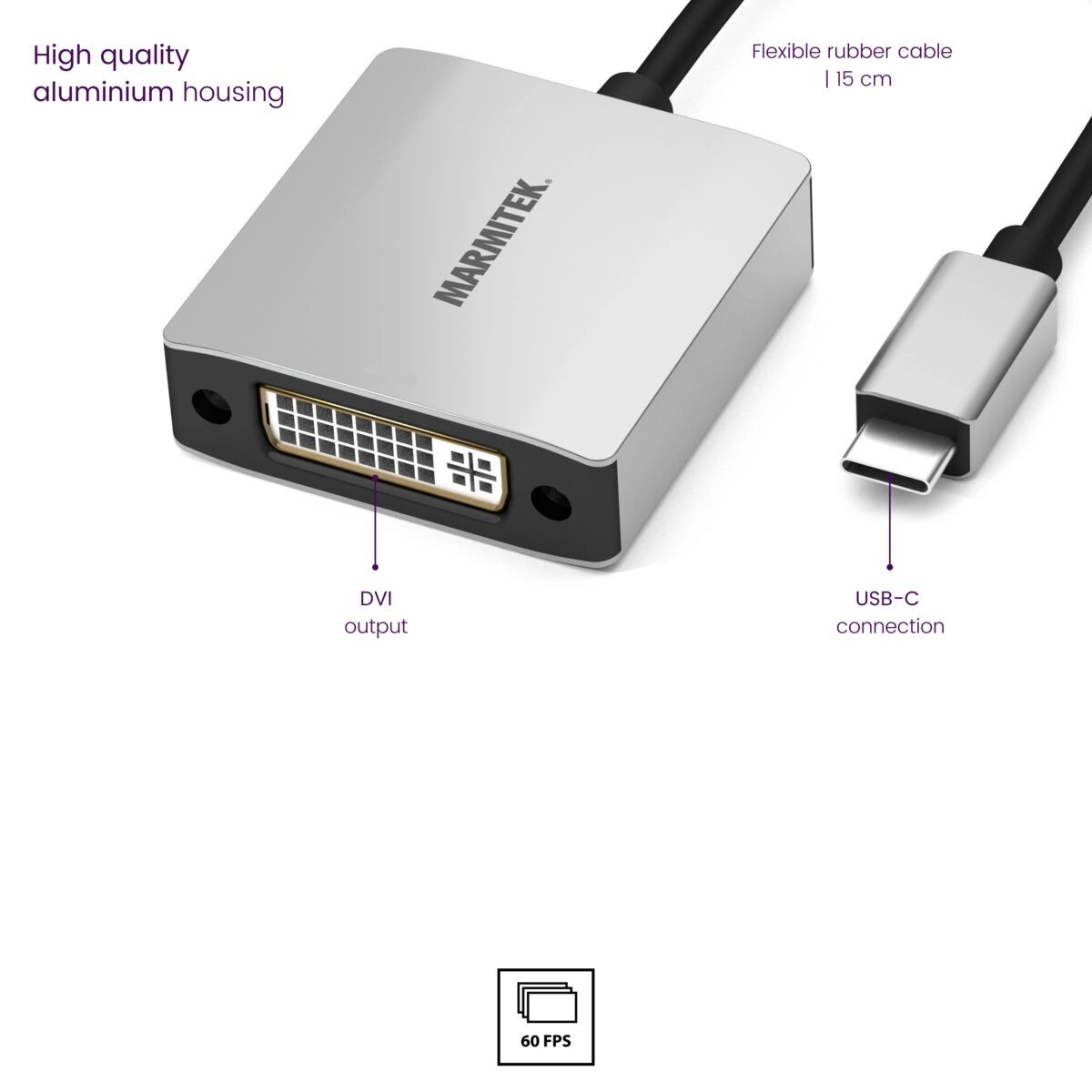 Marmitek Connect USB-C > DVI -adapteri ominaisuudet