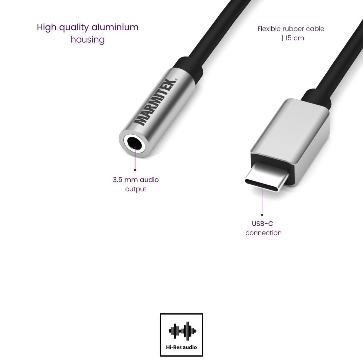 Marmitek Connect USB-C > Audio 3.5mm -adapteri ominaisuudet