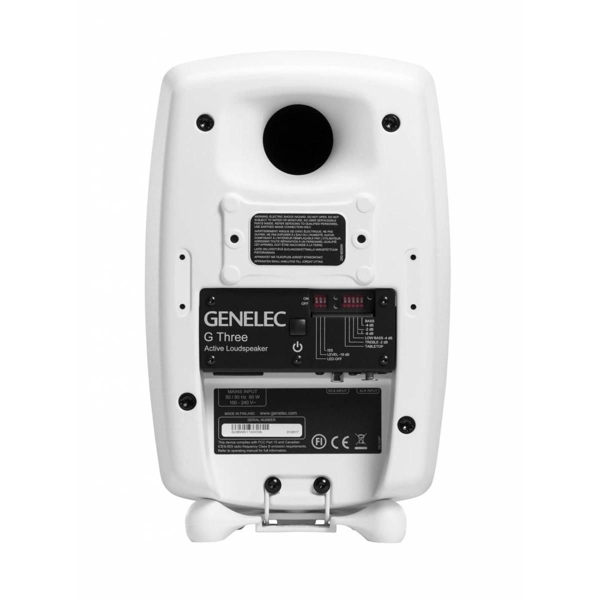 Genelec G Three valkea takapaneli ja liittimet