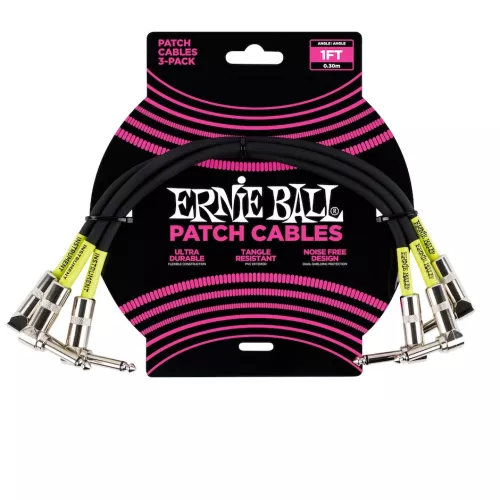 Ernie Ball EB-6075 30cm 3-pack patch cable set, black
