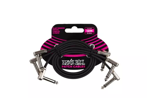 Ernie Ball EB-6222 Flat Ribbon Patch Cable 30cm 3-pack cable set, black