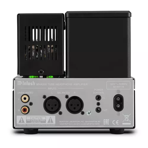 McIntosh MHA200 putkikäyttöinen kuulokevahvistin takaa taustalla putkien suojakehikko asennettuna 1073660196448ad6c6.jpg