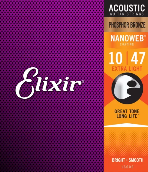 Elixir Nanoweb Phosphor Bronze Extra Light 10-47 acoustic guitar string set