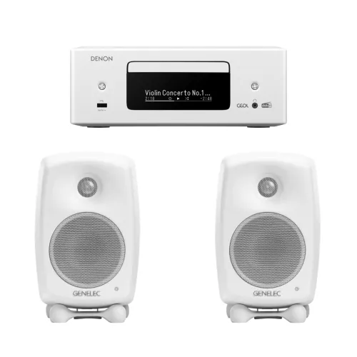 Stereo package Denon RCD-N12 + Genelec G Two, white