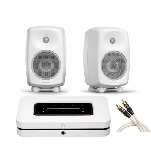 Stereo package Bluesound NODE N132 + Genelec G Three, white